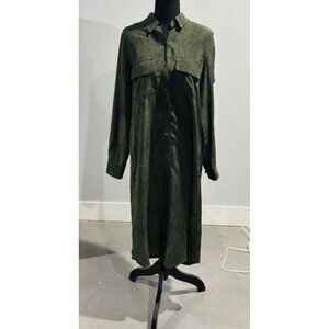 Rails Womens Silk Animal Print Collar Long Sleeve Shirt Dress Green Size M